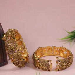 SGA FASHION Set Of 2 Gold-Plated Stone Studded Temple Bangles-43