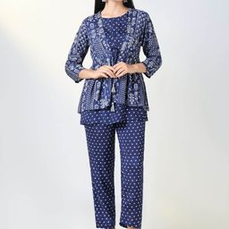 SHOWOFF Floral Printed Round Neck Tunic And Trouser With Shrug-image-3
