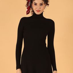 NoBarr Women Solid High Neck Party Bodycon Dress-image-60