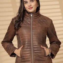 Juelle Women Solid Mock Collar Winterwear Leather Jacket-picture-21