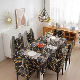 FAVRIA Set Of 7 Dark Grey Chair Cover With Table Cover-2