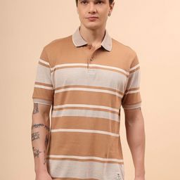 Cantabil Men Striped Polo Collar Cotton T-shirt-picture-45
