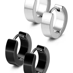 Teeragaj Unisex Set Of 2 Stainless Steel Circular Shaped Hoop Earrings-picture-45
