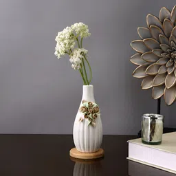 TAYHAA White & Beige Textured Ceramic Bloom Bottle Flower Vase-image-94