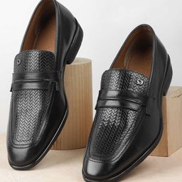 DAVINCHI Men Woven Design Leather Formal Loafers Shoes-image-40