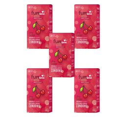 Funtime Set Of 5 Cherry Flavour Long Lasting Dotted & Ribbed Control Condoms - 10 Pcs Each-30