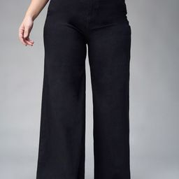 Miss Chase A+ Bite Marks Stay Women Wide Leg High-Rise Dark Shade Stretchable Jeans-image-32