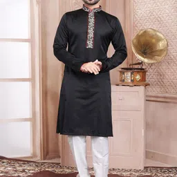 EVASTRO Ethnic Motifs Embroidered Regular Pure Cotton Straight Kurta with Pyjamas-image-55
