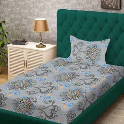 KLOTTHE Grey Floral 300 TC Single Bedsheet with 1 Pillow Covers-image-26