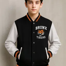 HERE&NOW Unisex Kids Colourblocked Suede Varsity Jacket-picture-18