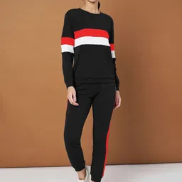 DTR FASHION Colourblocked Round Neck Sweatshirt With Joggers Tracksuit-image-85