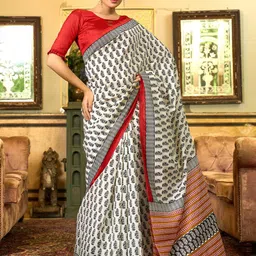 KALINI Bagh Silk Blend Block Print Saree-12