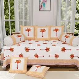 The Craft Monk 8 Pcs White & Red Printed Bedsheet With Bolster & Cushion Covers-50