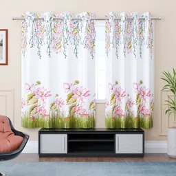 Aura White & Pink 2 Pieces Floral Room Darkening Window Curtain-image-76