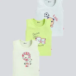 MoonKids Infants Pack Of 3 Printed Cotton Basic Vests-7