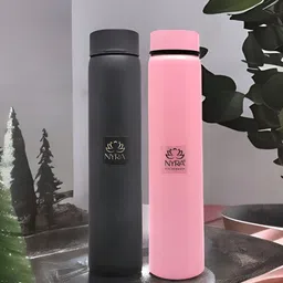Nyra Kitchenware Black & Pink Set of 2 Stainless Steel Printed Single Wall Vacuum Water Bottle-image-91