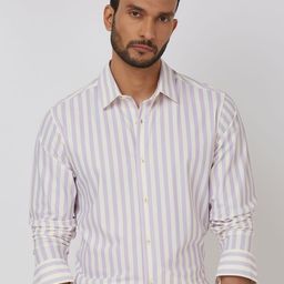 Mufti Men Spread Collar Vertical Striped Slim Fit Casual Shirt-image-42