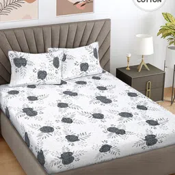 FABINALIV Grey & White Floral Printed 400 TC Cotton King Bedsheet Set 2.50 m x 2.25 m-image-88