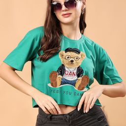 CORSICA Graphic Printed Cotton Oversized Crop T-shirt-image-31