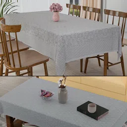 Kuber Industries Grey 2 Pieces Printed Cotton Dining Table Cover & Center Table Cover-17