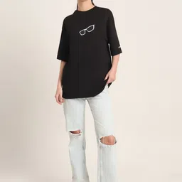 abnorml. Unisex Typography Printed Drop-Shoulder Sleeves Applique T-shirt image 4