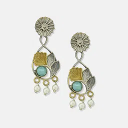 ATIBELLE German Silver Plated Artificial Stones Studded & Beaded Drop Earrings image 5