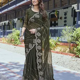 Ambuja International Floral Embroidered Organza Saree With Unstitched Blouse Piece-image-96