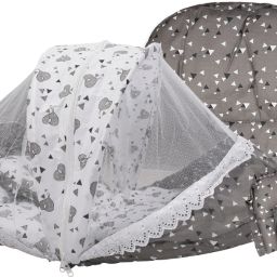 Cotton Infants Washable Soft and Comfortable Infants Washable Bedding Set with Pillow and Protective Mosquito Net-image-62