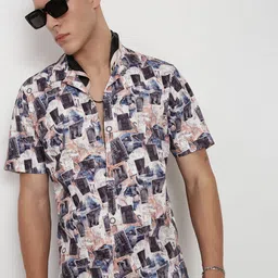 SHOWOFF Abstract Printed Cuban Collar Relaxed Fit Casual Shirt-image-70