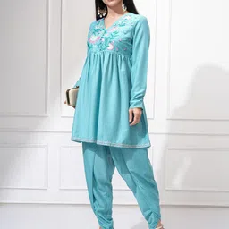 Vishudh Floral Embroidered V-Neck Anarkali Tunic With Dhoti Pants-picture-35
