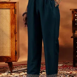 Libas Floral Yoke Design Pleated Thread Work A-Line Kurta with Palazzos & With Dupatta image 3