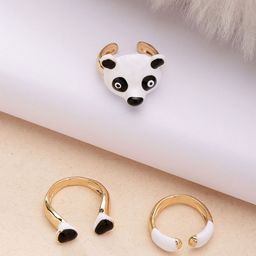 Bohey by KARATCART 3Pcs Gold-Plated Panda Design Finger Ring-22