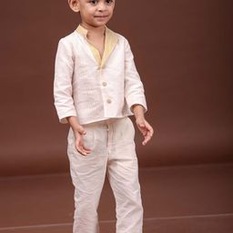 MIRALI Boys Pallav Mandarin Collar Zari Pure Cotton Kurta With Trouser-image-35