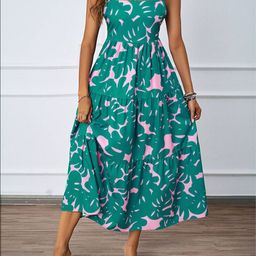 all about you Abstract Printed Shoulder Straps Tiered Fit and Flare Midi Dress-image-12