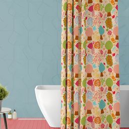 ArtzFolio Beige & Blue Printed Waterproof Shower Curtain-image-78