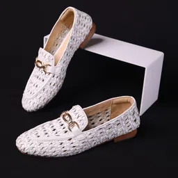 Monrow Women Woven Design Cora Lightweight White Loafers-27