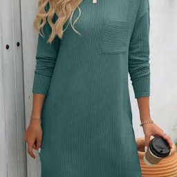 StyleCast x Revolte Chevron Round Neck Sweater Dress-image-77