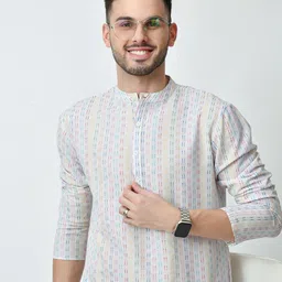 OTIRA Men Checked Striped Festive Cotton Straight Kurta-22