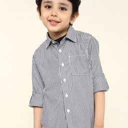 BONKIDS Boys Classic Fit Vertical Striped Spread Collar Cotton Casual Shirt-image-80