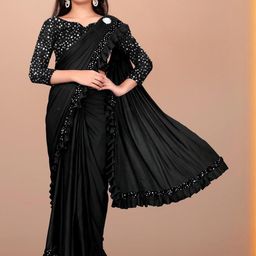 HARIOM FASHION Black Solid Saree-image-1