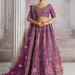 ODETTE Embroidered Banarasi Silk Semi-Stitched Lehenga & Unstitched Blouse With Dupatta-picture-45
