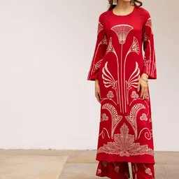 Sangria Ethnic Printed Straight Kurta & Palazzos-picture-9