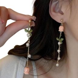 Estailo fashion Artificial Beaded Floral Shaped Drop Earrings-image-70