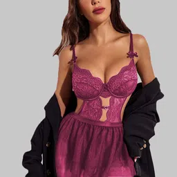 VAGHBHATT Women Self Design Net Baby Doll-picture-4