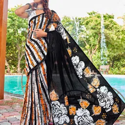 KALINI Bagru Floral Printed Pure Cotton Saree With Blouse-picture-26