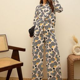 SASSAFRAS Printed Oversize Shirt With Trousers Co-Ords-image-75