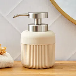 Home Centre Beige Striped Plastic Soap Dispenser-30