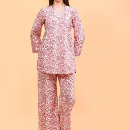 AKANYA Floral Printed Pure Cotton V-Neck Long Sleeves Tunic With Trouser Co-Ords-picture-9