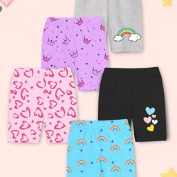 YK X Trampoline Girls Pack Of 5 Conversational Printed Slim Fit Cycling Sports Shorts-picture-22