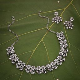 Anouk Silver-Plated Artificial Stones-Studded Necklace With Earrings-image-72